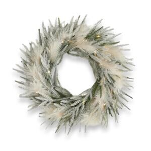 Seasonal LLC Prelit Christmas Pine Pampas Wreath 26 Inch LED Lights 400 Branches